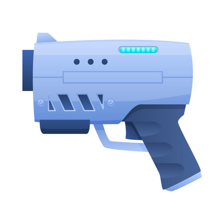 An illustration of a futuristic space blaster, on a white background, demonstrating advanced technology, perfect for fans of science fiction and gaming worlds.のイラスト素材