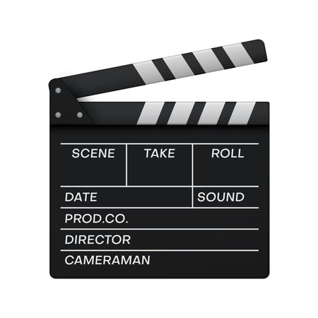 An illustration of a classic movie clapperboard with key information about the filming process, including scene, take, and frame number. Perfect for any film project or media content creation.のイラスト素材