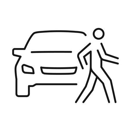 Crosswalk icon illustrating pedestrian movement near a vehicle in a traffic settingのイラスト素材