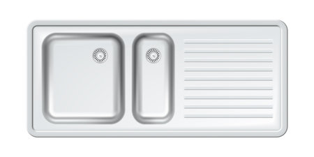 Metal sink design with double bowls and drainboard for modern kitchen use and functionalityのイラスト素材