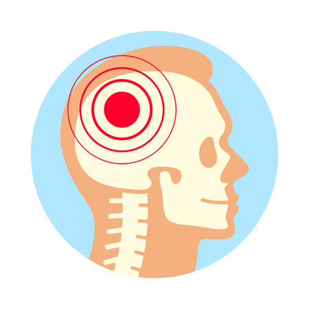 Headache round icon representing discomfort in the head with simple design and clear visual elements for health-related useのイラスト素材