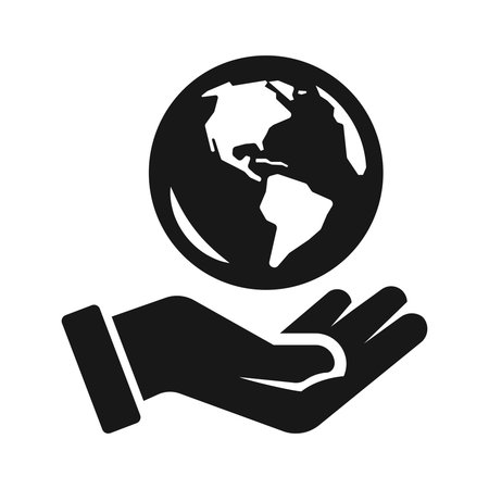 Eco-friendly hand icon demonstrating care for the planet with a globe symbol in a vector styleのイラスト素材