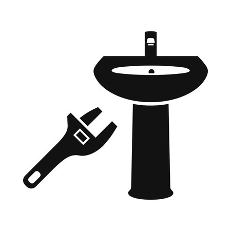 A plumbing repair icon featuring a sink and wrench, designed for home maintenance projects and emphasizing the importance of plumbing work.のイラスト素材