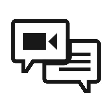 A video chat icon featuring a camera and speech bubble. This design visually and easily represents online meetings and communication tasks.のイラスト素材