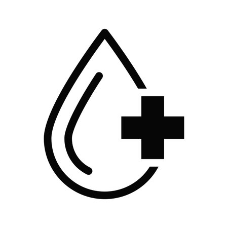 Hematology icon in vector format showing a drop of blood with a medical cross symbolのイラスト素材