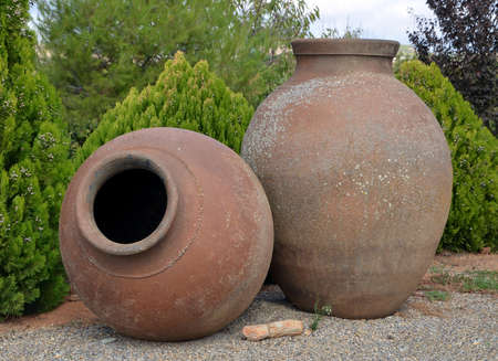 ancient clay pots empty-horizontalの写真素材