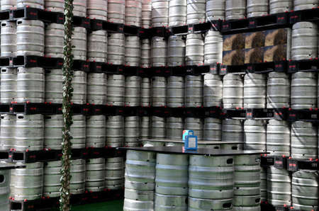 beer kegs in rows outdoor