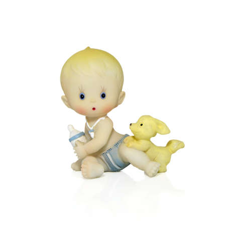 Baby and puppy of ceramic isolated on white background-squareの写真素材