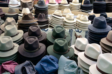 collection of  hats at a street stallの写真素材