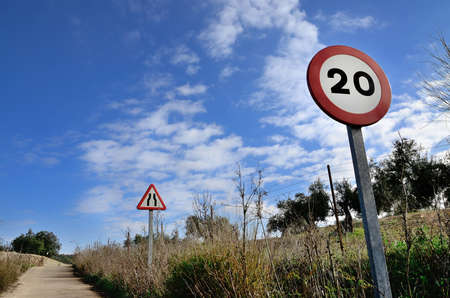landscape with road with two road signs