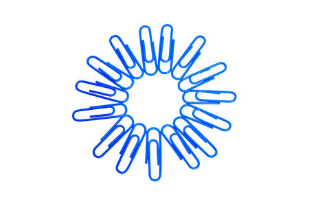 Blue paper clips taken concatenation is a circle with concept about teamwork for business and...