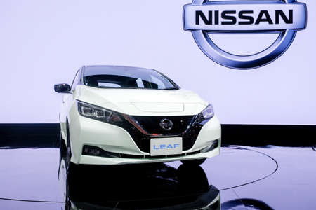 Nonthaburi-Thailand 28 NOV 2018: Nissan LEAF, zero-emission 100% electric car show on display at The...