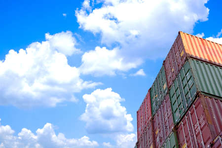 High up view industrial container storage  in warehouse terminal for packing products for...