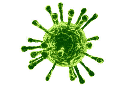 3D render green virus cell bacteria isolated on white background, medical and science conceptの写真素材