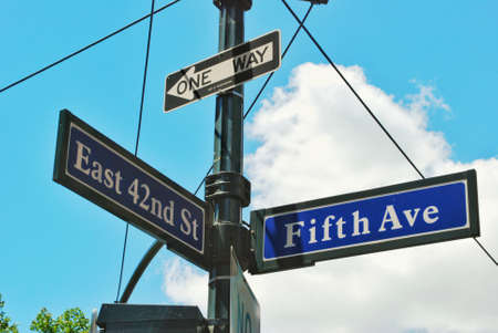 East 42nd st and Fifth ave street sign in Manhattan, New York City