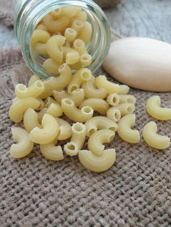 dry magaroni  and glass bottle,spreadの写真素材