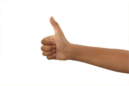 child hand showing thump up and like sign,good or positiveの写真素材