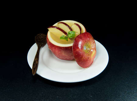 Jelly add in apple decorate with a slice of apple.の写真素材