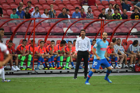 Kallang-Singapore-26Jul2018:Diego simeone head coach of Atletico madrid in action during icc2018 between arsenal against at atletico de madrid at national stadium,singaporeのeditorial素材