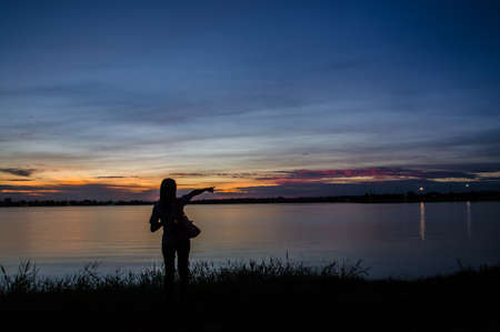 Shadow woman standingの写真素材