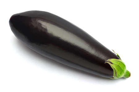 Fresh raw dark purple eggplant isolated on white backgroundの写真素材