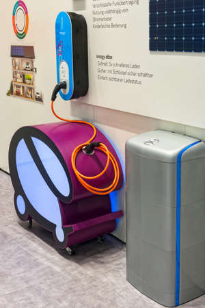 Frankfurt am Main, Germany - March 18,2018: Presentation of a new electric vehicle charging stationのeditorial素材