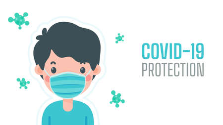 A man wearing a mask to protect against virus The concept of a mask is a shield against viruses.のイラスト素材