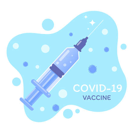 A nurse syringe vector containing a covid-19 vaccine. Shield concept against the spread of virus.のイラスト素材