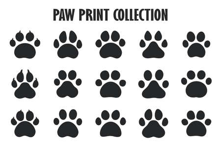Dog and cat paw prints. A collection of dog footprints with claws. vector illustration.のイラスト素材