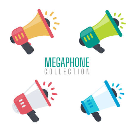 Megaphone set for shouting product promotion announcements to customers.のイラスト素材