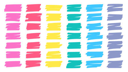 Highlight brush lines. Hand drawn yellow highlighter pen stroke line for word underline.のイラスト素材