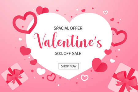 White heart shaped text frame with valentine's day special discount promotion.のイラスト素材