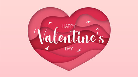 Layered paper cut pink hearts and happy Valentine's Day messages for greeting cards given to couplesのイラスト素材