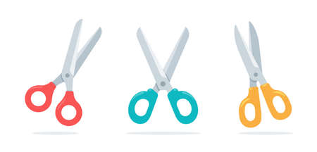 Cartoon collection scissors paper cut in various colors Isolated on white backgroundのイラスト素材