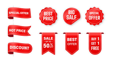 Price tag vector collection. Ribbon sale label Special offers for discounts on product prices.のイラスト素材