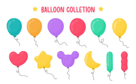 Cartoon balloons of various shapes for decoration in the celebration party.のイラスト素材