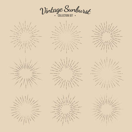 Vintage sunburst vector collection set Retro solar graphic design stripesのイラスト素材
