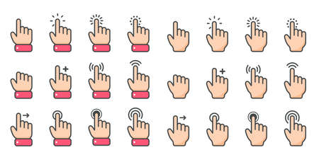 Vector cartoon finger mouse cursor in various gestures for mobile touch screen devicesのイラスト素材