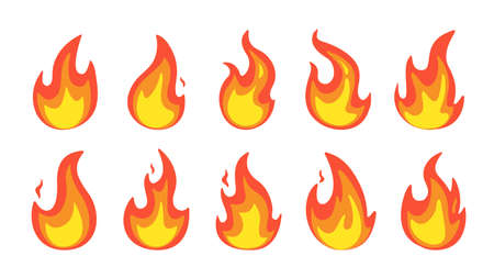 Vector Collection of Flame. Simple fireball design Campfire and fire prevention ideasのイラスト素材
