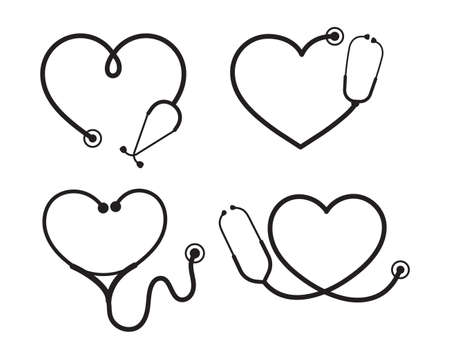 Vector nurse stethoscope silhouette Heart shaped stethoscope line frame Isolated on background.のイラスト素材