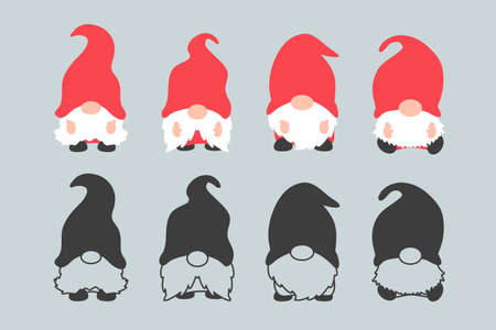 Dwarf gnomes wear red dresses and hats celebrating Christmas in winter.のイラスト素材