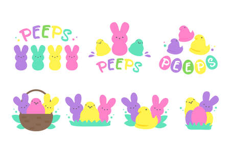Easter Peeps. Simple Rabbit Vector Various colors made from candy and marshmallows. For celebrating Easter.のイラスト素材