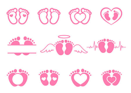 Vector design of newborn baby footprints with heart shape Leave space for adding text.のイラスト素材