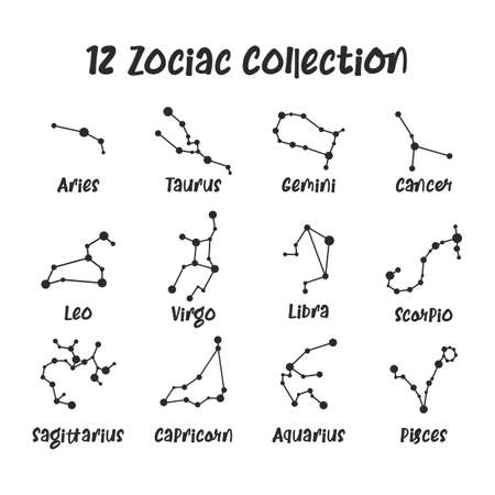 12 zodiac signs. Study of the position of the celestial bodies of various zodiac signsのイラスト素材