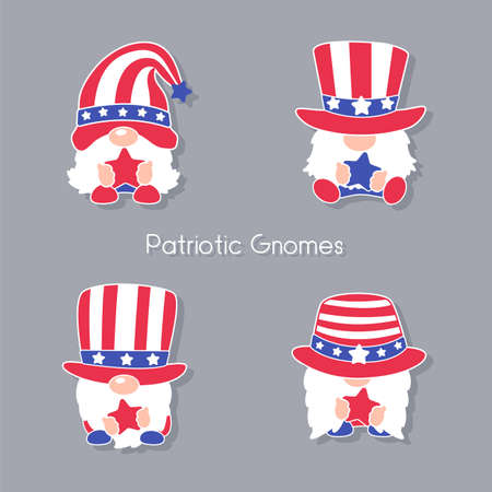 Patriotic gnomes wear a top hat adorned with the red and blue stars of the American flag.のイラスト素材
