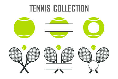 Vector collection of green tennis balls and tennis racket Leave space for adding text.のイラスト素材