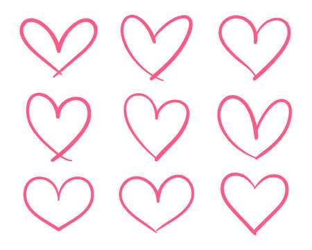 Red heart shaped hand drawn line drawing For adorning the love of a young couple.のイラスト素材