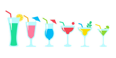 Vector cocktail glass. Colorful alcoholic juices Helps to stay fresh in the hot summer.のイラスト素材