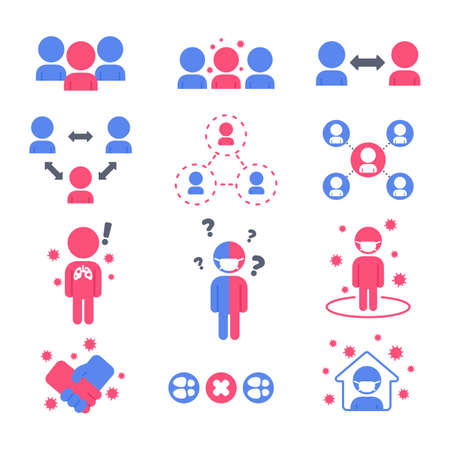 social distance icon. Social spacing by being at home and wearing a mask to protect against viruses.のイラスト素材