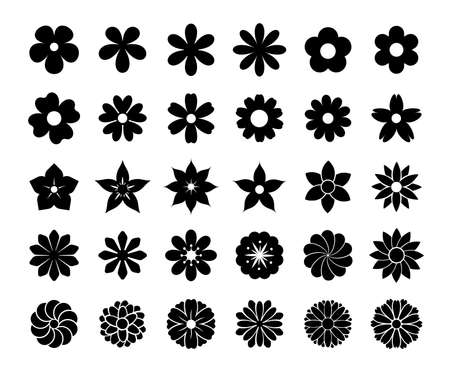 Blooming flower silhouette vector. Simple flowers for a beautiful decorationのイラスト素材